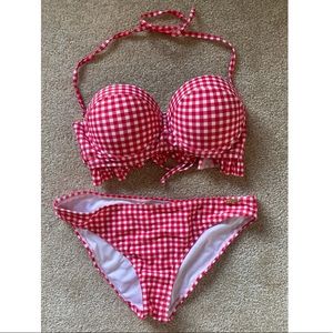 Red gingham 2 piece swimsuit